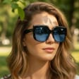 Duże damskie okulary przeciwsłoneczne z polaryzacją kat.2 - MP176D czarne/niebieskie