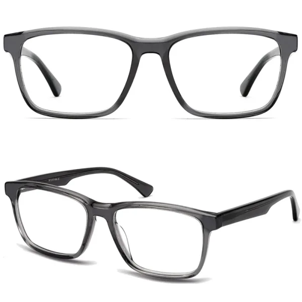 Męskie okulary acetatowe oprawki korekcyjne zerówki prostokątne AC374F szare