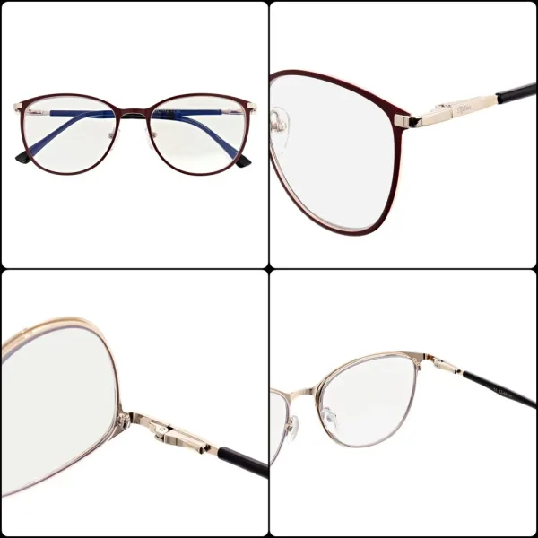 Damskie okulary +2.00 do czytania i komputera z filtrem Blue Light STL277A bordowy/złoty
