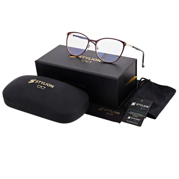 Damskie okulary +3.50 do czytania i komputera z filtrem Blue Light STL277A bordowy/złoty
