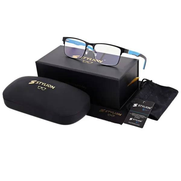 Męskie okulary +1.25 do czytania i komputera Blue Light STL282 czarny/niebieski