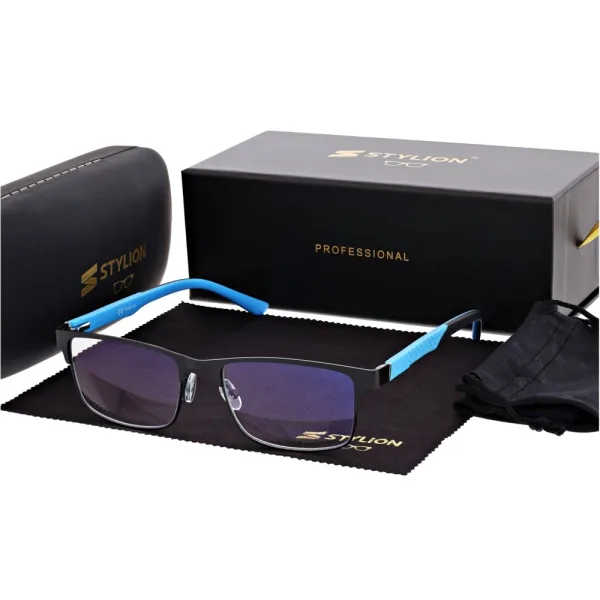Męskie okulary +3.25 do czytania i komputera Blue Light STL282 czarny/niebieski