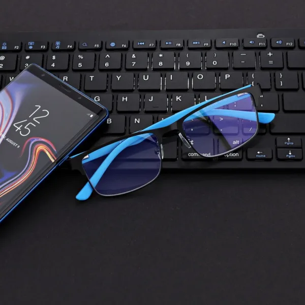Męskie okulary +3.25 do czytania i komputera Blue Light STL282 czarny/niebieski