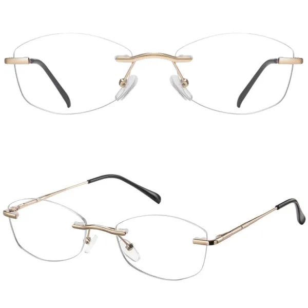 Bezramkowe damskie oprawki korekcyjne okulary zerówki kocie 848 złoty