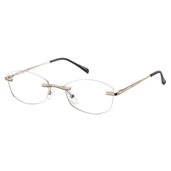 Bezramkowe damskie oprawki korekcyjne okulary zerówki kocie 848 złoty