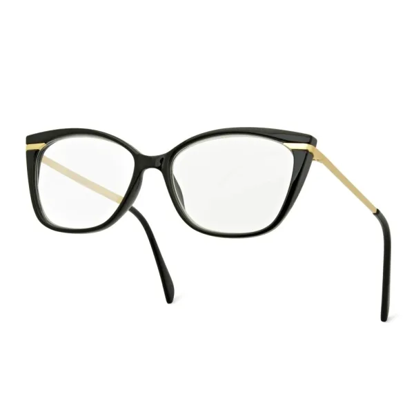 Plusy +2.00 damskie okulary do czytania ZE SKAZĄ! korekcyjne Kocie Oczy ST327 czarno-złote