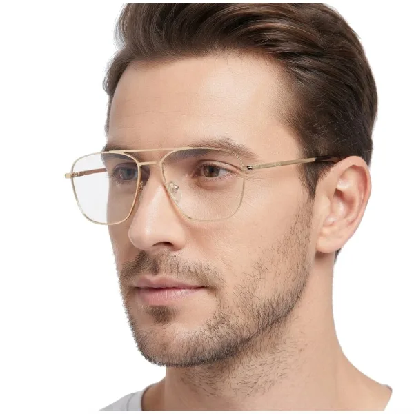 Męskie okulary zerówki oprawki korekcyjne pilotki Flex 850C złote