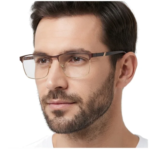 Męskie okulary zerówki oprawki korekcyjne prostokątne Flex 867D brązowy/złoty