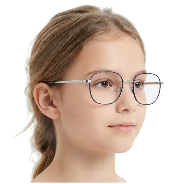 Okulary dla juniorów 8-12 lat zerówki oprawki korekcyjne MK48A srebrny/granatowy
