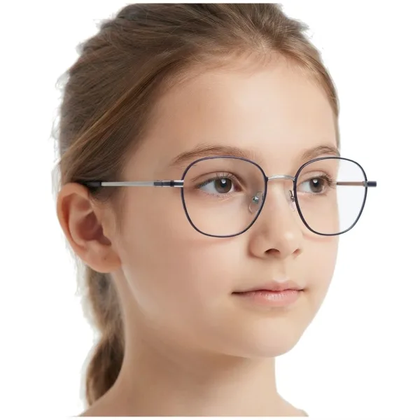 Okulary dla juniorów 8-12 lat zerówki oprawki korekcyjne MK46A srebrny/granatowy