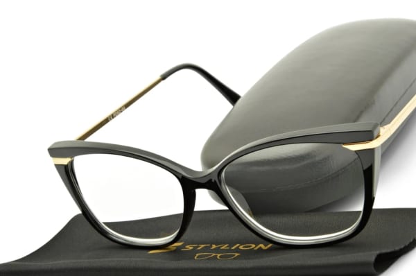 Plusy +3.00 damskie okulary do czytania korekcyjne Kocie Oczy ST327 czarno-złote