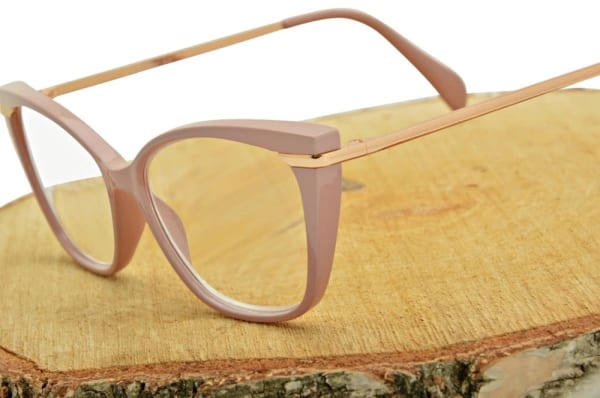 Plusy +2.00 damskie okulary do czytania korekcyjne Kocie Oczy ST327A pudrowy róż + złoto