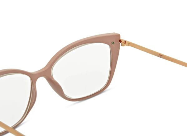 Plusy +2.50 damskie okulary do czytania korekcyjne Kocie Oczy ST327A pudrowy róż + złoto