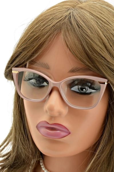 Plusy +3.00 damskie okulary do czytania korekcyjne Kocie Oczy ST327A pudrowy róż + złoto