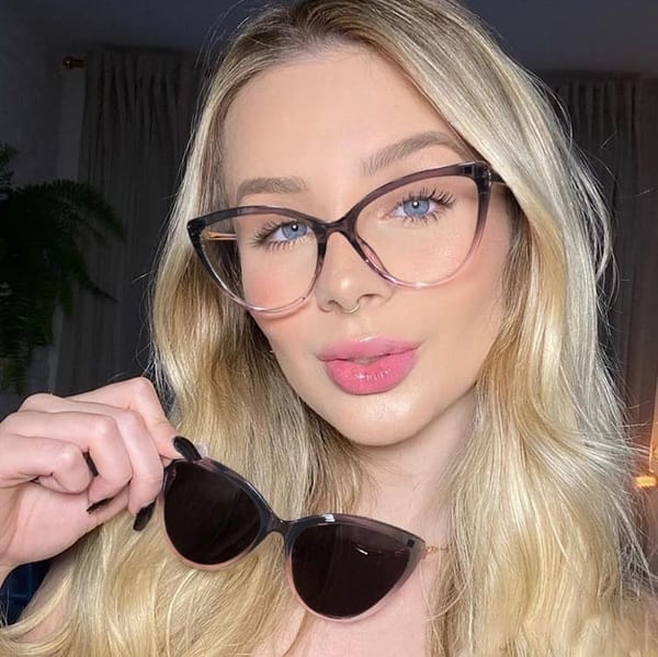 Damskie kocie okulary do komputera z nakładką przeciwsłoneczną Clip-on 2593-6