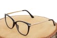 Plusy +2.50 damskie okulary do czytania korekcyjne Kocie Oczy z flexami ST320 czarno-złote