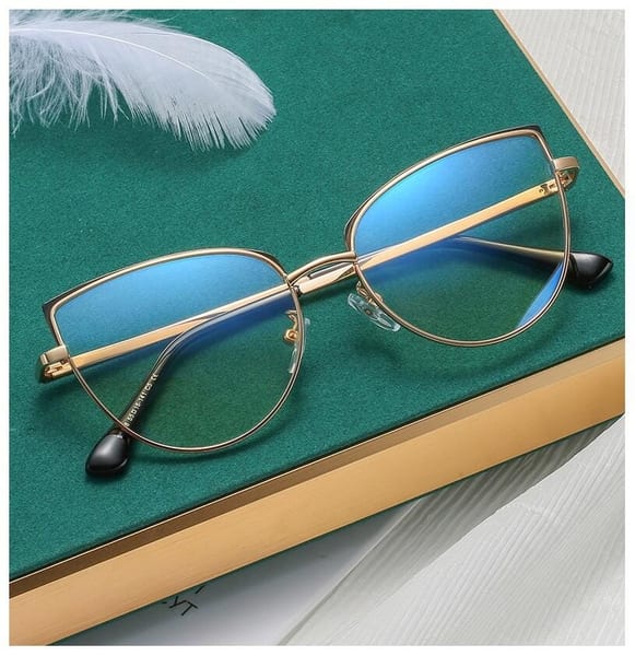 Okulary damskie kocie do komputera z filtrem Blue Light, zerówki 2586 złoty/czarny