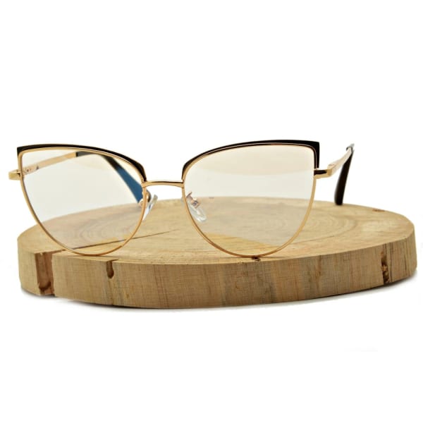 Okulary damskie kocie do komputera z filtrem Blue Light, zerówki 2586 złoty/czarny