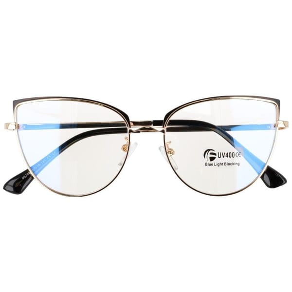 Okulary damskie kocie do komputera z filtrem Blue Light, zerówki 2586 złoty/czarny