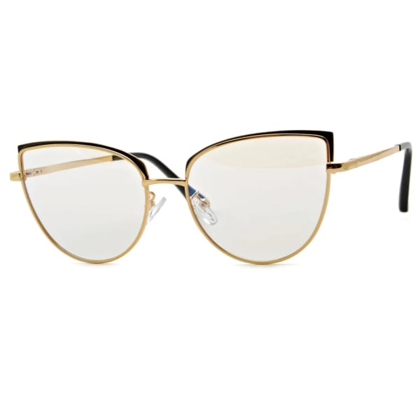 Okulary damskie kocie do komputera z filtrem Blue Light, zerówki 2586 złoty/czarny