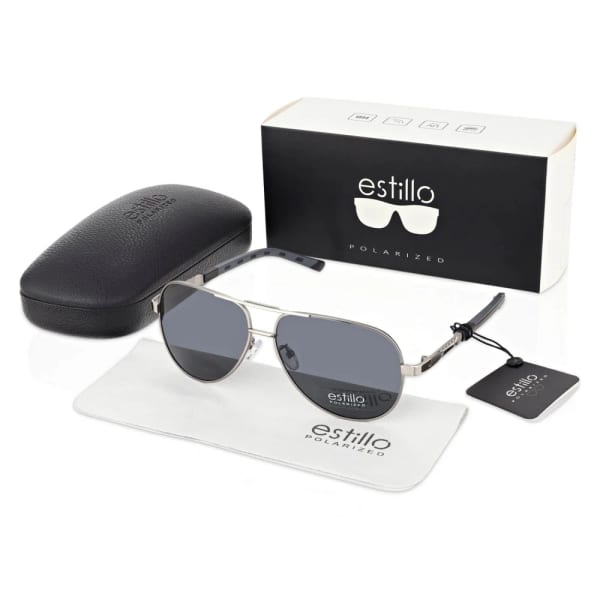 Męskie okulary pilotki przeciwsłoneczne z polaryzacją ESTILLO EST-615-3 silver/black