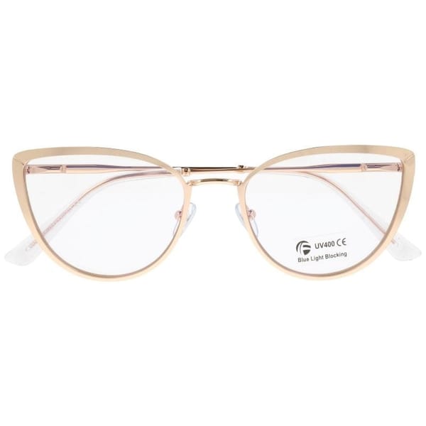 Złote okulary kocie do komputera damskie z filtrem BLUE Light zerówki 2583-6