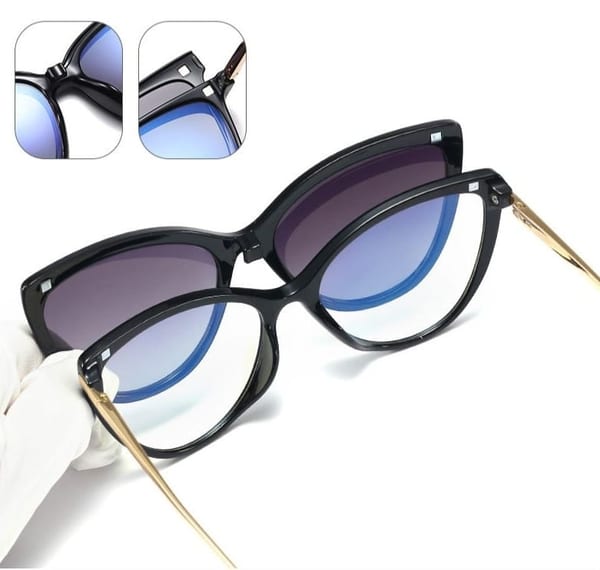 Damskie kocie okulary do komputera z nakładką przeciwsłoneczną Clip-on 2593