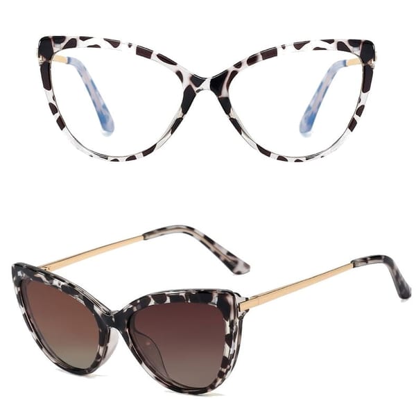 Damskie kocie okulary do komputera z nakładką przeciwsłoneczną Clip-on 2593-1