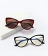 Bordowe damskie kocie okulary do komputera z nakładką przeciwsłoneczną Clip-on 2593-4
