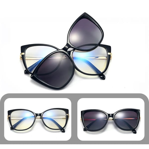 2w1 Okulary damskie do komputera z nakładką przeciwsłoneczną na magnes Clip-On 25138D brązowe