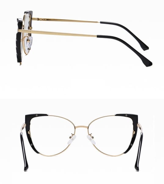 Damskie kocie okulary zerówki do komputera BLUE LIGHT z flexami 25136 black/gold