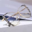 Damskie kocie okulary zerówki do komputera BLUE LIGHT z flexami 25136B szary/złoty