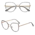Damskie kocie okulary zerówki do komputera BLUE LIGHT z flexami 25137A szary/złoty