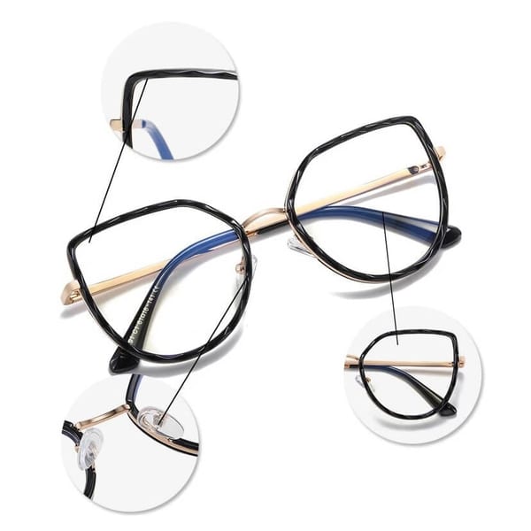 Damskie kocie okulary zerówki do komputera BLUE LIGHT z flexami 25137A szary/złoty