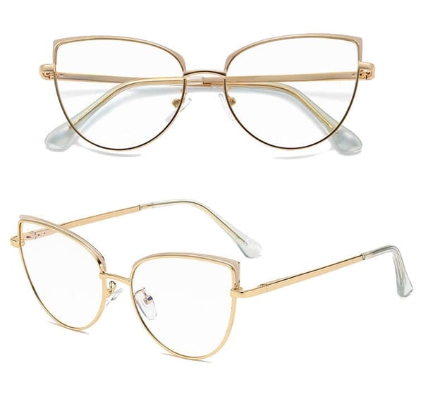 Złote Okulary kocie do komputera damskie z filtrem BLUE Light zerówki 2586-6