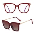 Bordowe Damskie okulary do komputera z nakładką przeciwsłoneczną Clip-on 25109D
