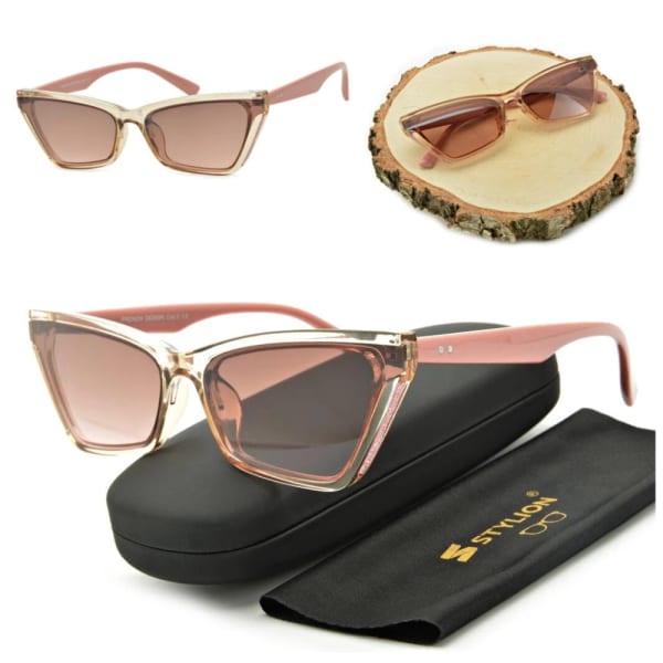 Szerokie pudrowe damskie okulary przeciwsłoneczne Exclusive kocie CO-384A