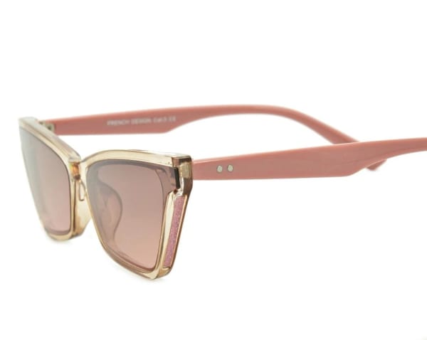 Szerokie pudrowe damskie okulary przeciwsłoneczne Exclusive kocie CO-384A