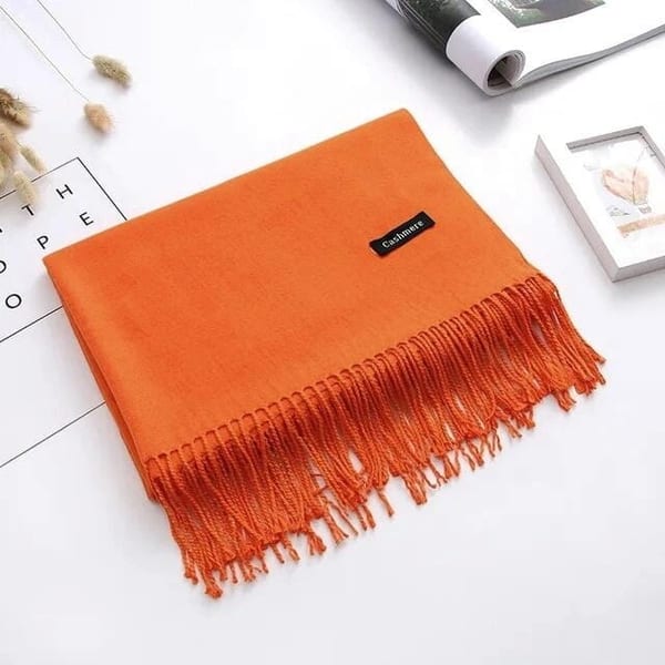 Pomarańczowy Szalik damski duży cashmere frędzle SZA-78