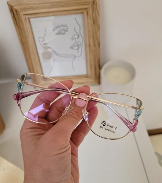 Damskie kocie okulary zerówki do komputera BLUE LIGHT z flexami 25129B