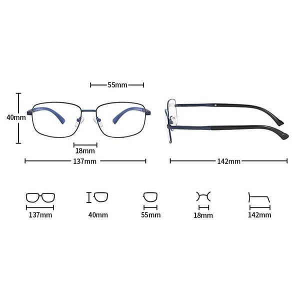 Metalowe okulary zerówki z filtrem Blue Light do komputera 25154B Czarne + akcesoria