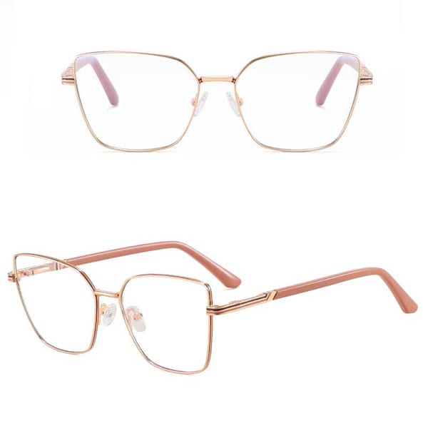 Damskie okulary Kocie Oczy zerówki do komputera BLUE LIGHT z fleksami 25145C Złoty/Beż