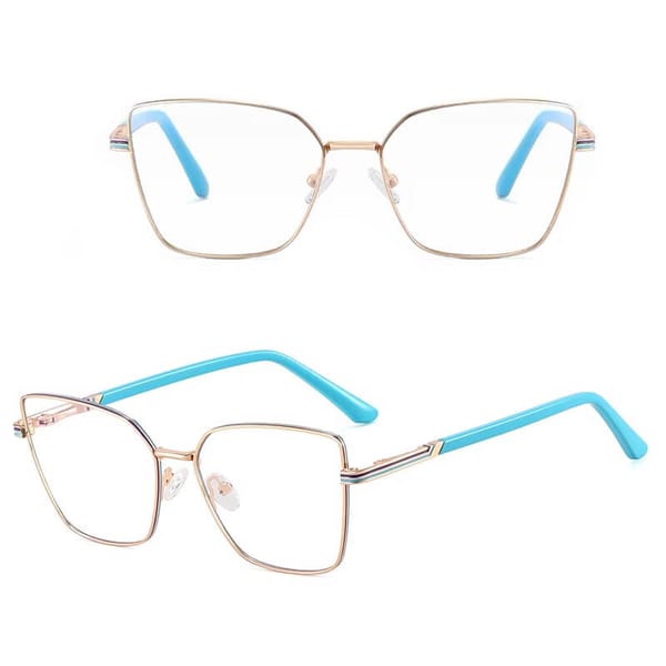 Damskie okulary Kocie Oczy zerówki do komputera BLUE LIGHT z fleksami 25145E Złoty/Niebieski