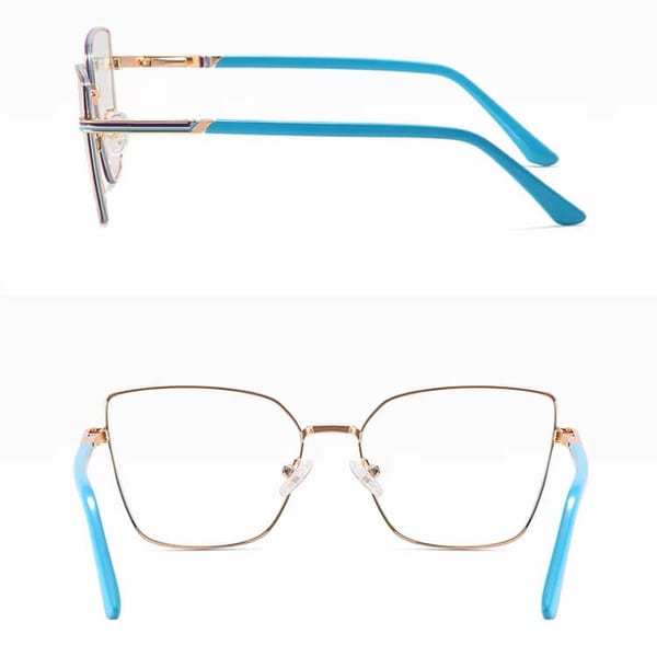 Damskie okulary Kocie  Oczy zerówki do komputera BLUE LIGHT z fleksami 25145G Złoty/Perłowy