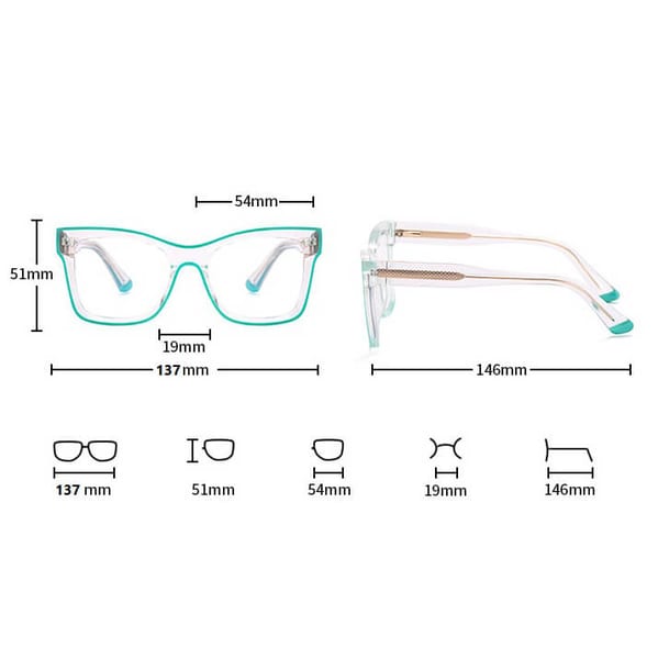 Damskie kwadratowe okulary zerówki do komputera BLUE LIGHT z flexami 25157 Transparentny/Czarny