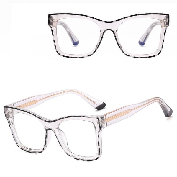 Damskie kwadratowe okulary zerówki do komputera BLUE LIGHT z flexami 25157A Transparentny/Panterka
