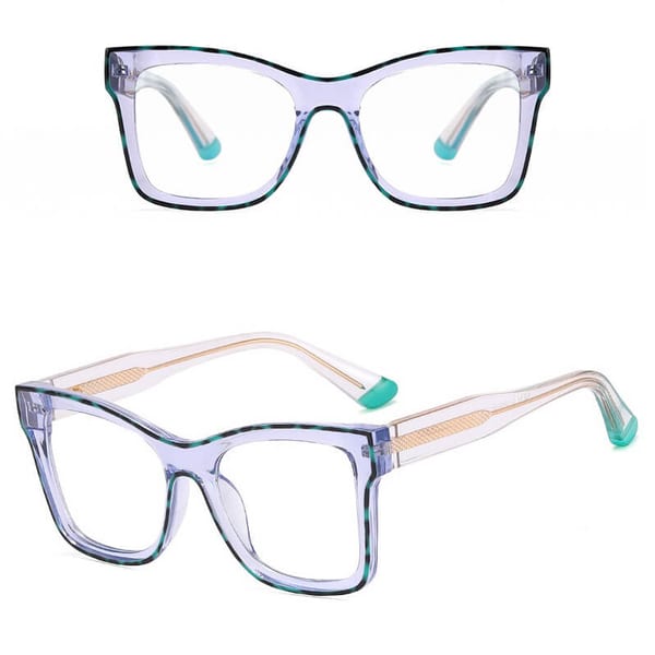 Damskie kwadratowe okulary zerówki do komputera BLUE LIGHT z flexami 25157C Transparentny Niebieski/Panterka