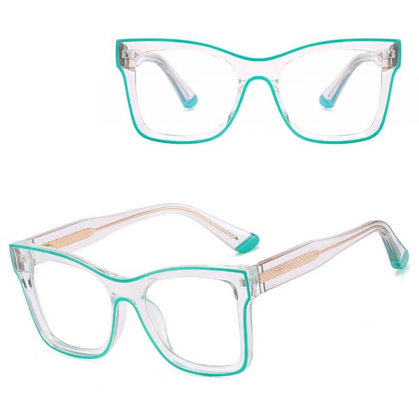 Damskie kwadratowe okulary zerówki do komputera BLUE LIGHT z flexami 25157F Transparentny/Zielony