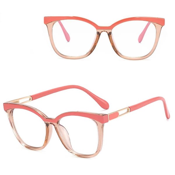 Damskie kocie oczy okulary zerówki do komputera BLUE LIGHT 25144B Brudny róż/Herbaciane