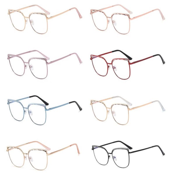 Damskie okulary kocie zerówki do komputera BLUE LIGHT z fleksami 25153A Złoty
